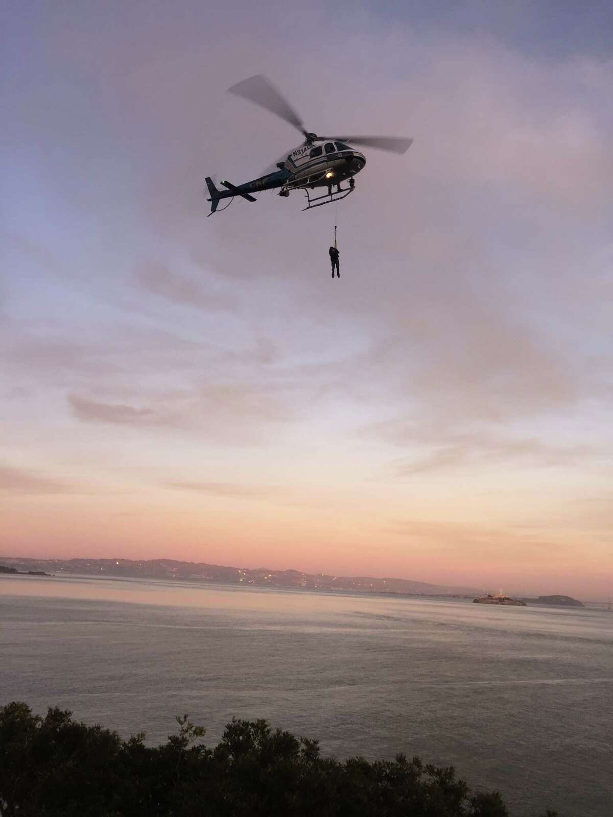 A vandalism suspect was lifted to safety by a California Highway Patrol helicopter after scrambling down a waterfront cliff to avoid arrest near Fort Baker in Marin County on Thursday, officials said.