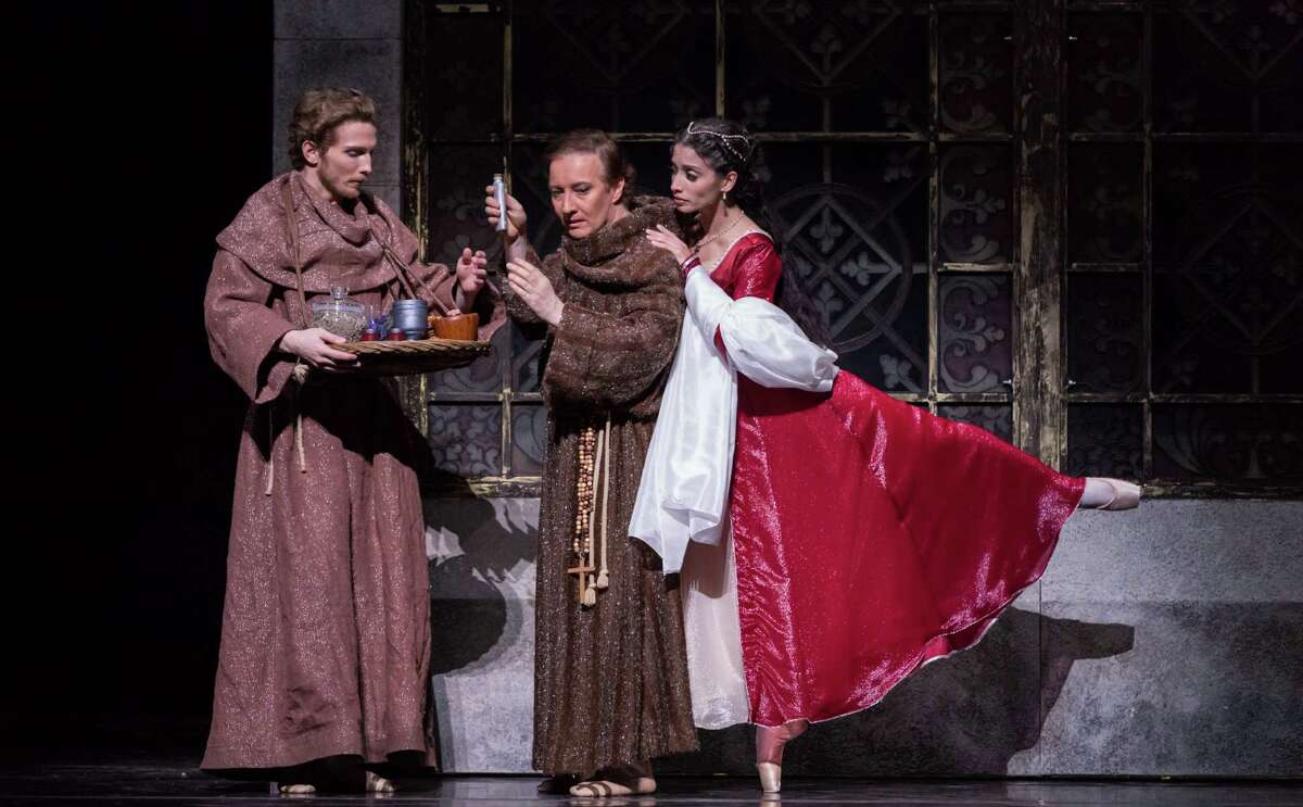 Rhodes Elliott, from left, Steven Woodgate and Karina Gonzalez in a scene from the world premiere of Houston Ballet's new "Romeo and Juliet."