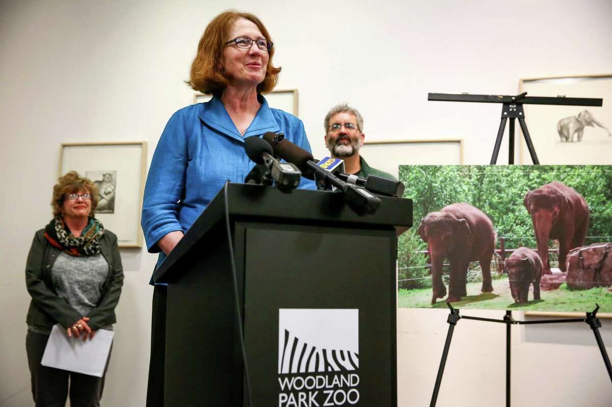 Deborah Jensen, president and CEO of Woodland Park Zoo announces that the zoo's two elephants will go on long-term loan to the Oklahoma City Zoo. Photographed on Friday, February 27, 2015.