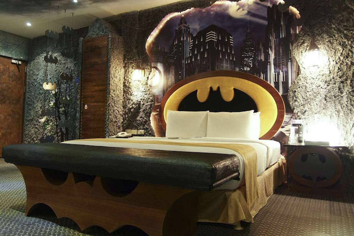 The Eden Motel offers this totally awesome room with Batman emblems and memorabilia throughout the room.