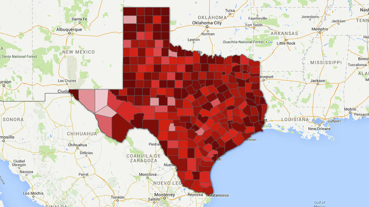 1. Though the Department of State Health Services recorded a seemingly jaw-dropping 184,690 marriages in 2012, the state's overall marriage rate and raw marriage numbers have been on the decline since 1984. Then, 210,978 Texas couples had tied the knot. In the above map, counties with deeper shades of red have higher rates while counties with lighter shades have lower rates.