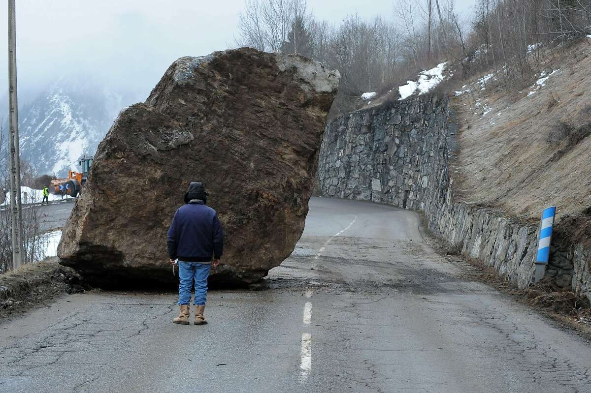 ROADBLOCK: The "Falling Rock" signs on Highway N117 in the Tarentaise Valley of the French Alps are not kidding.