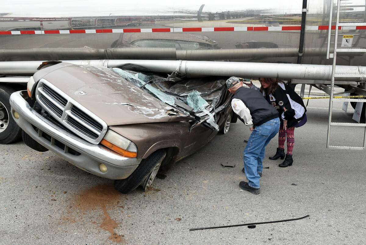 NOT RAM TOUGH ENOUGH: A Dodge pickup tangled with a tanker truck in Chattanooga, Tenn. The driver of the pickup was able to crawl out, suffering only minor injuries.
