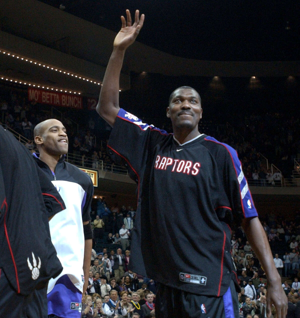 On Aug. 2, 2001, Hakeem Olajuwon was traded by the Rockets to Toronto, where he played his final season in a Raptors uniform Click through the gallery to see other stars who ended their careers in strange uniforms.