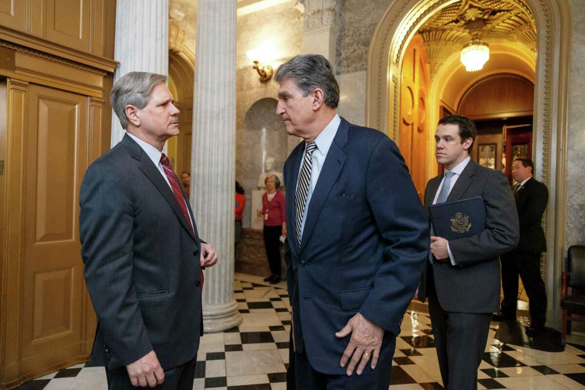 Sen. John Hoeven, R-N.D., sponsor of the Keystone XL pipeline bill, left, and Sen. Joe Manchin, D-W.Va., the Democratic co-sponsor, have not given up on getting the pipeline approved.