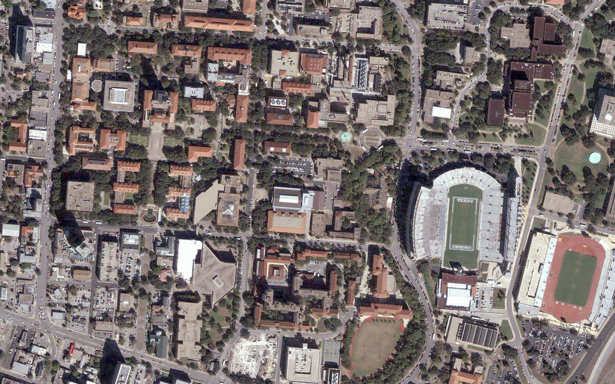 The University of Texas at Austin campus and Darrell K. Royal Stadium can be seen in this 2006 photo.