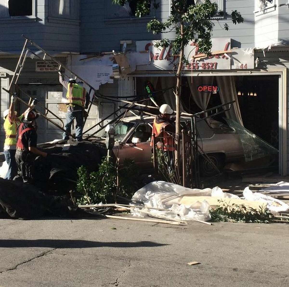 A car crashed through the front of a nail salon in the Lower Haight neighborhood of San Francisco the afternoon of March 6, 2015.