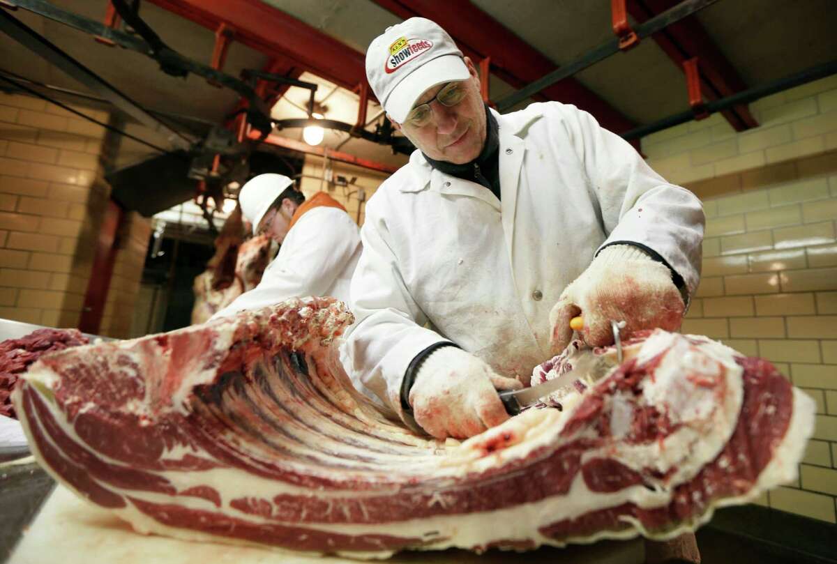 Amend Packing Co. owner Kent Weise butchers beef in Des Moines, Iowa. Demand for local beef is surging but few people want to become butchers. ﻿