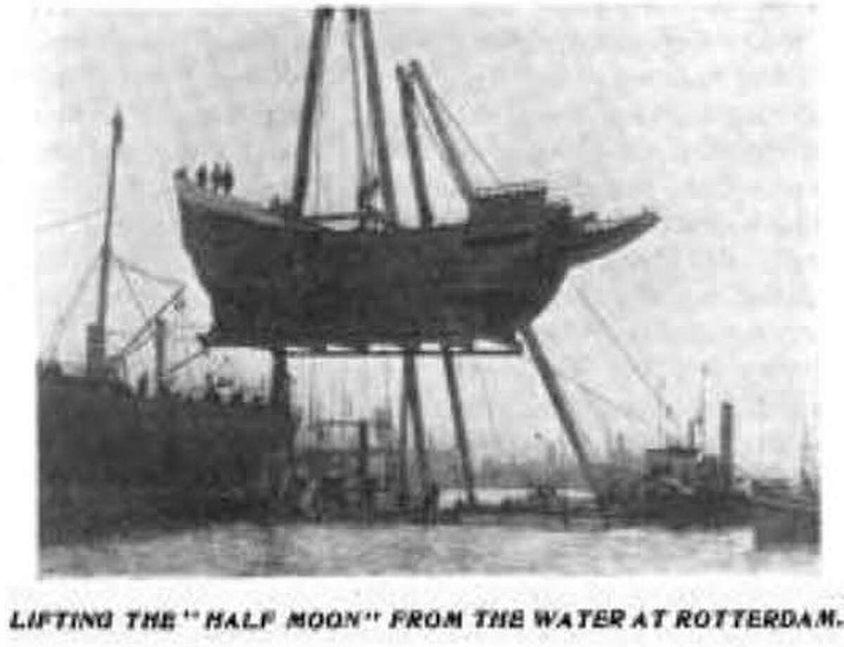 Photo showing preparations for bringing the 1909 replica of the Half Moon from the Netherlands to New York from an article in Dun's Review of Sept. 1909. (Provided photo)