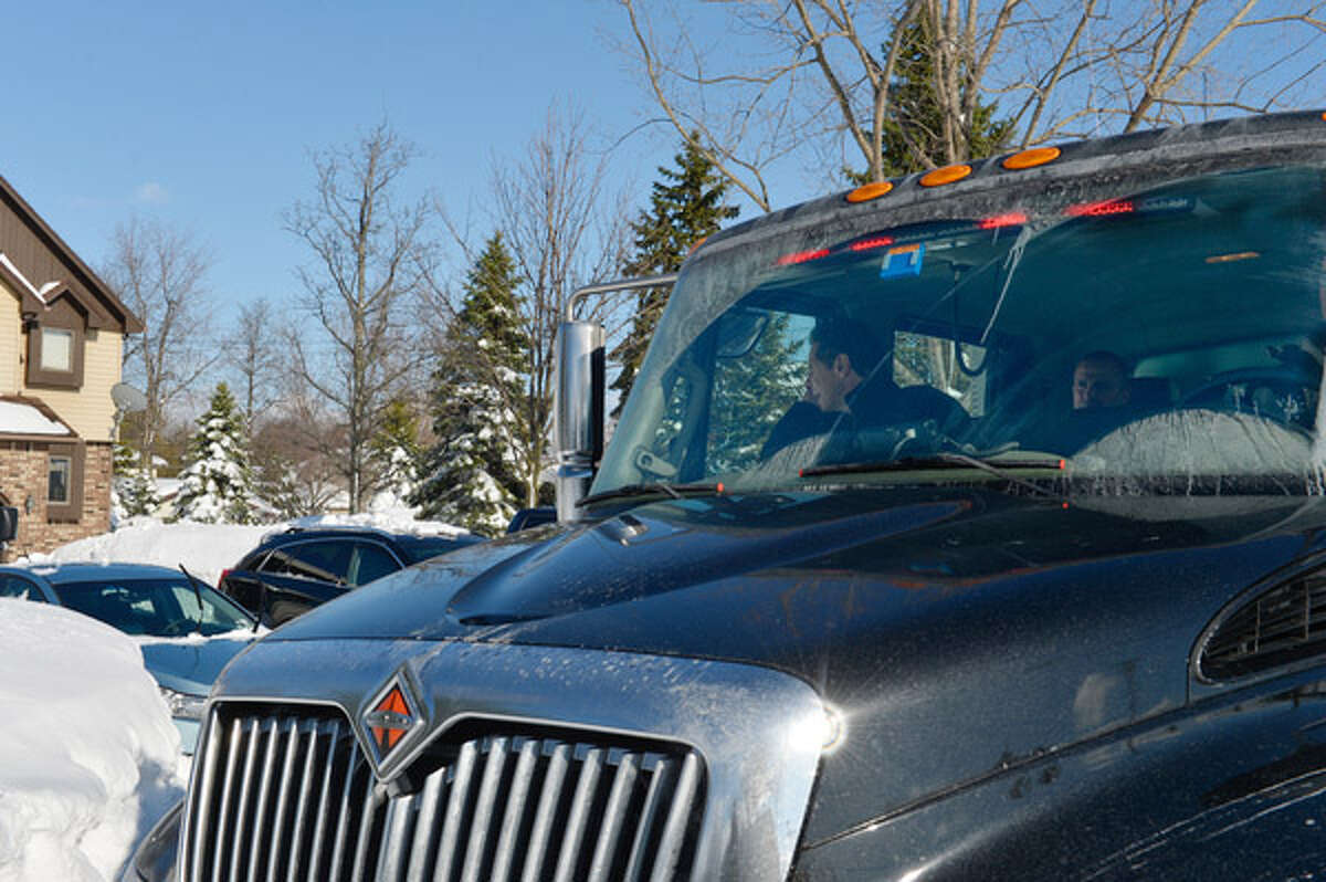 Gov. Andrew Cuomo rides in a "high-axle" truck after a November 2014 snowstorm in Buffalo. Cuomo ordered the purchase of four all-weather trucks following tropical storms in 2011, but Homeland Security officials said the vehicles are not suitable for floods or heavy snow. (Office of the Governor)