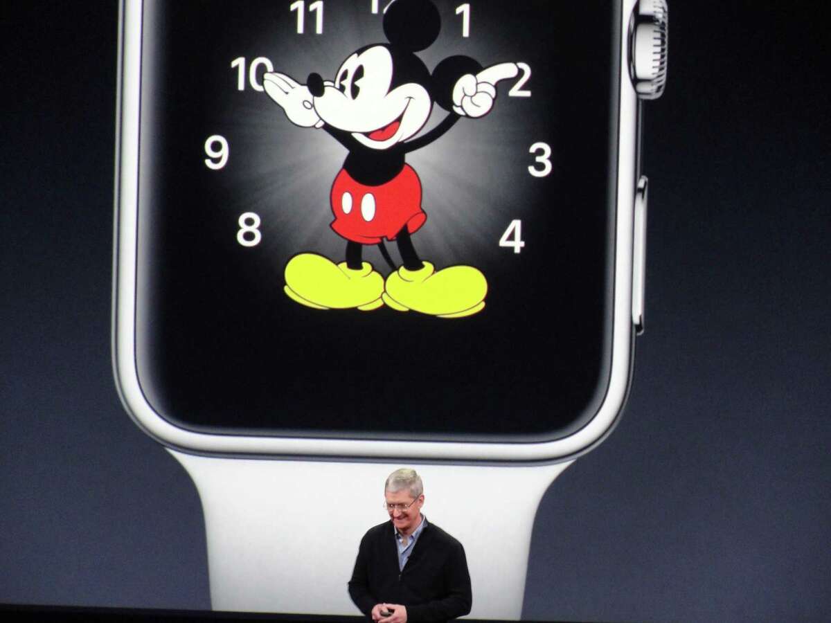 Apple CEO Tim Cook unveils the Apple Watch in San Francisco. The watch is Apple’s first new product since the iPad.