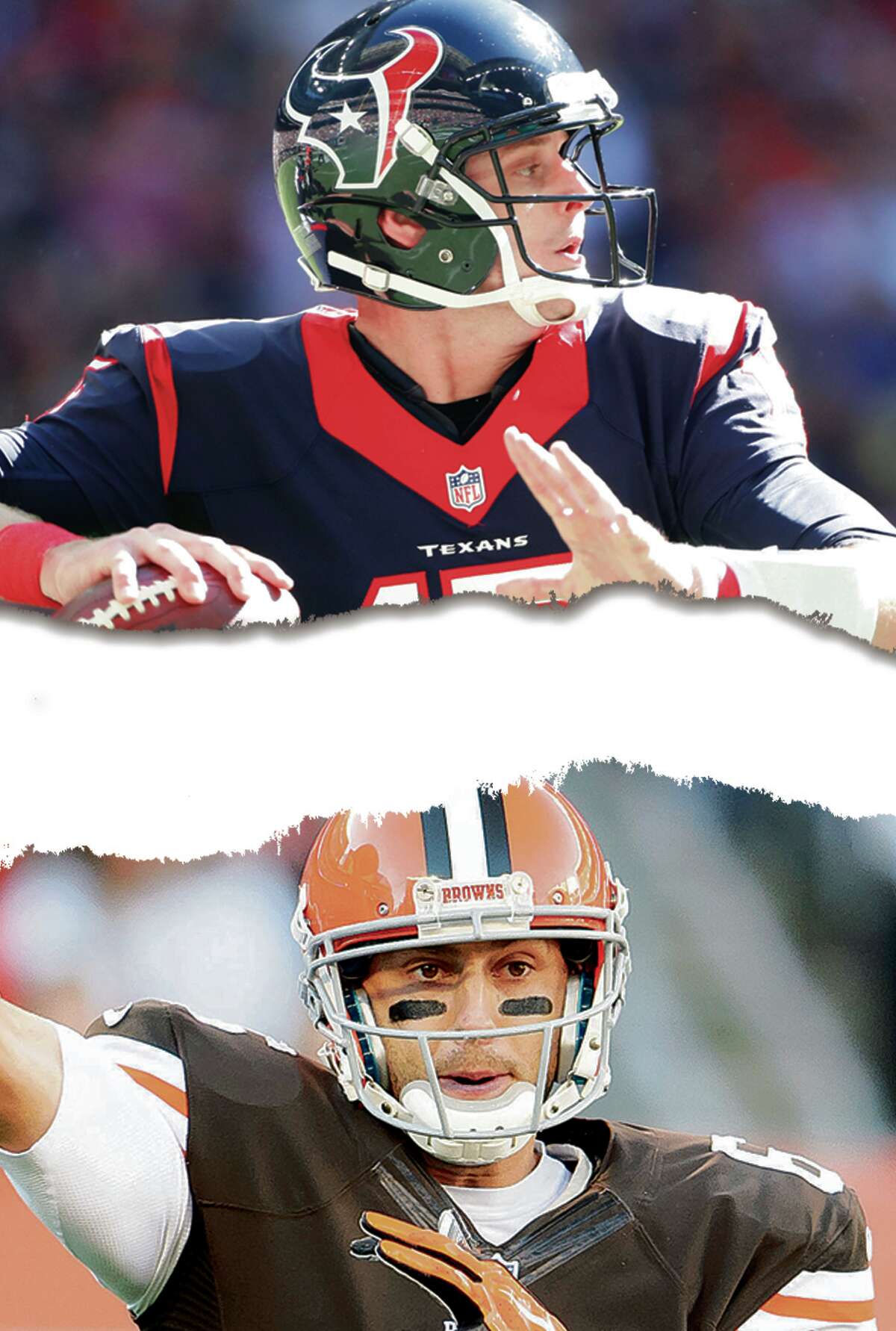 Ryan Mallett, top, and the Texans got the best of Brian Hoyer and the Browns when the two teams met on Nov. 16. After leading the Texans to a 23-7 victory, Mallett suffered a season-ending pectoral injury the next week.