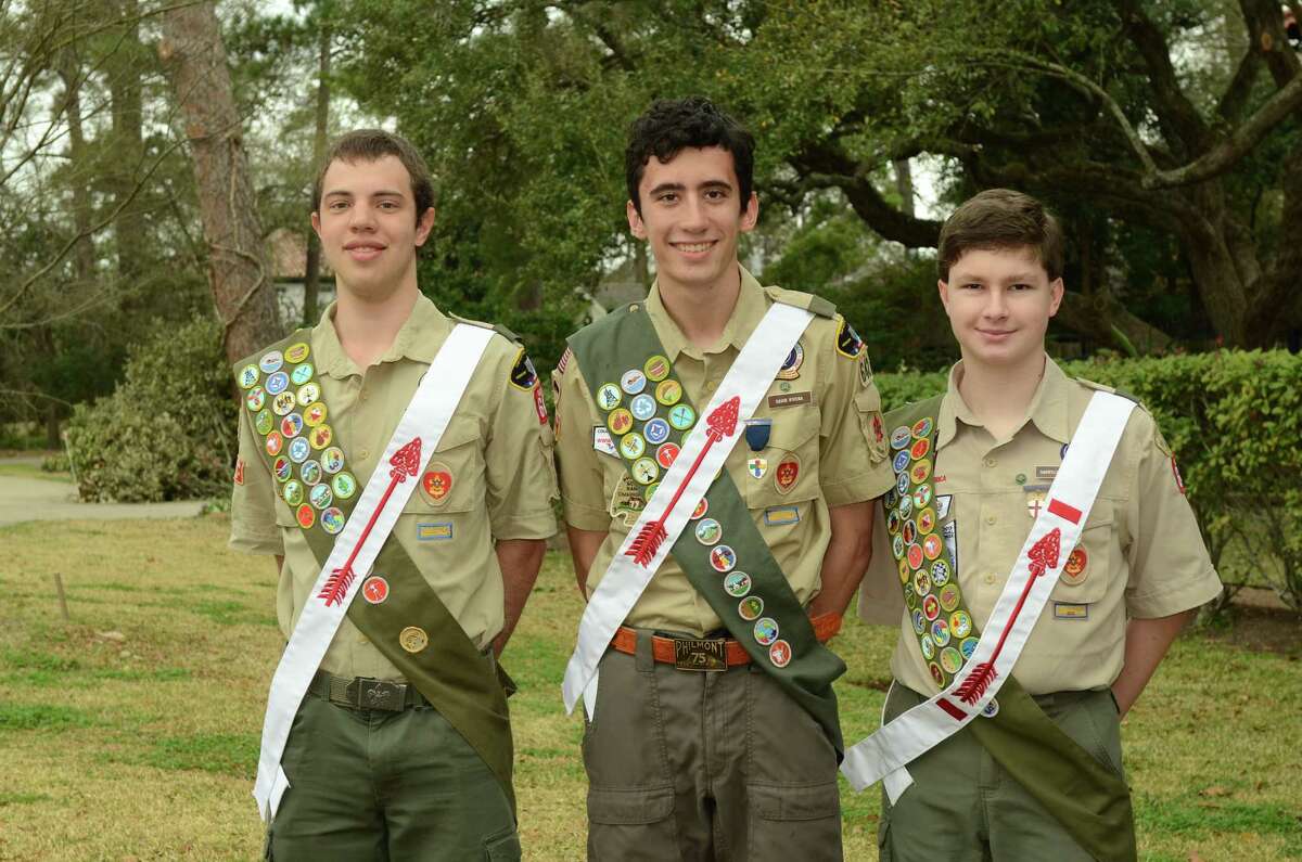 Troop 642 Eagle Scouts include, from left, senior Daniel Eliades at Stratford, Logos Preparatory senior David Rivera, and Westside freshman Harrold Tobin.