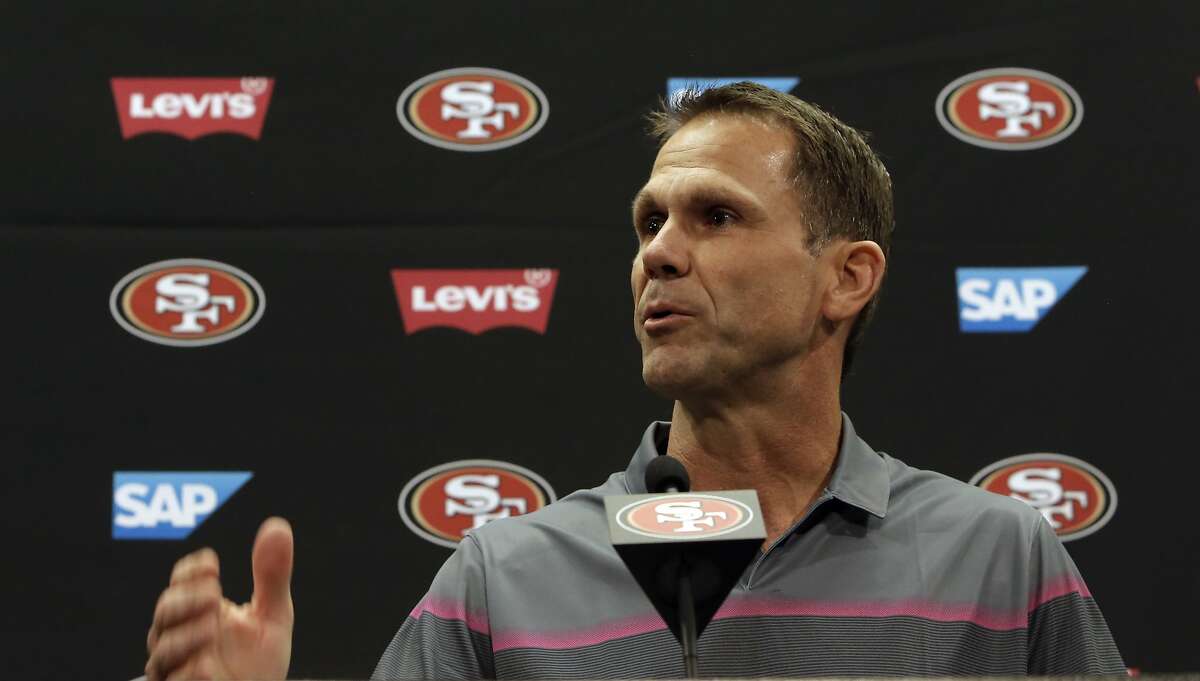 San Francisco 49ers' 49ers GM Trent Baalke comments on the retirement of linebacker Patrick Willis, during a press conference at Levi's Stadium in Santa Clara, Ca. on Tues. March 10, 2015.