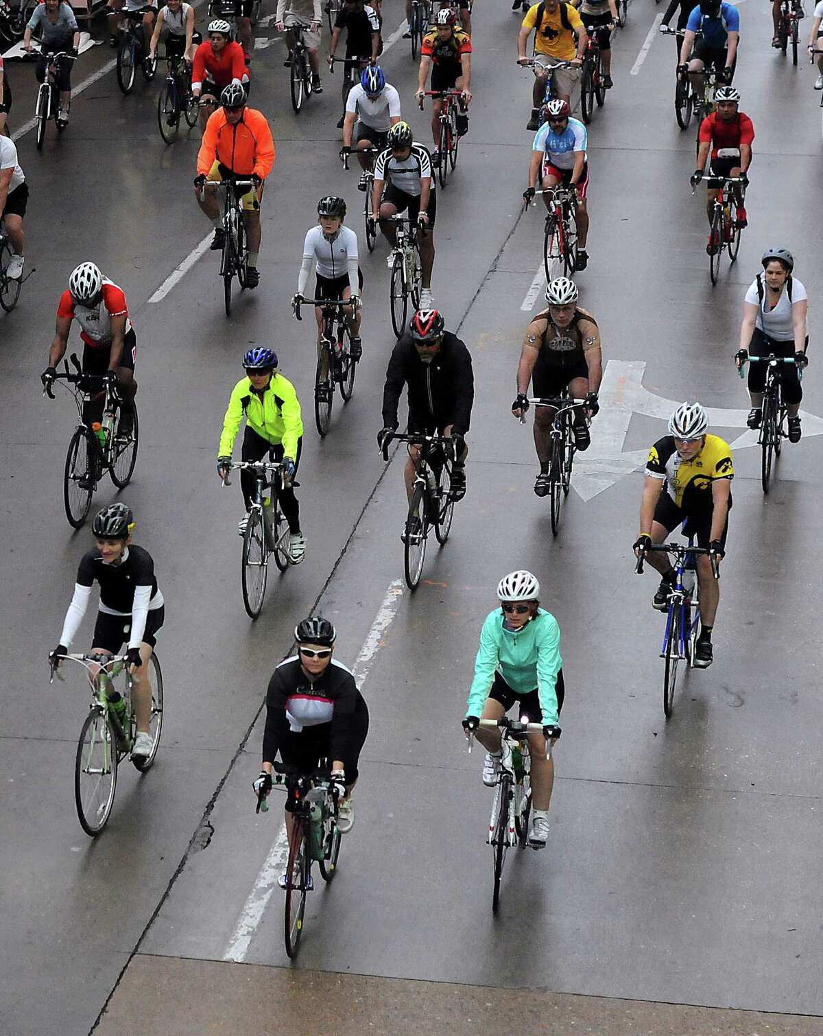 Cyclists ride in the annual Tour de Houston bike ride downtown Sunday March 16, 2014.(Dave Rossman photo)