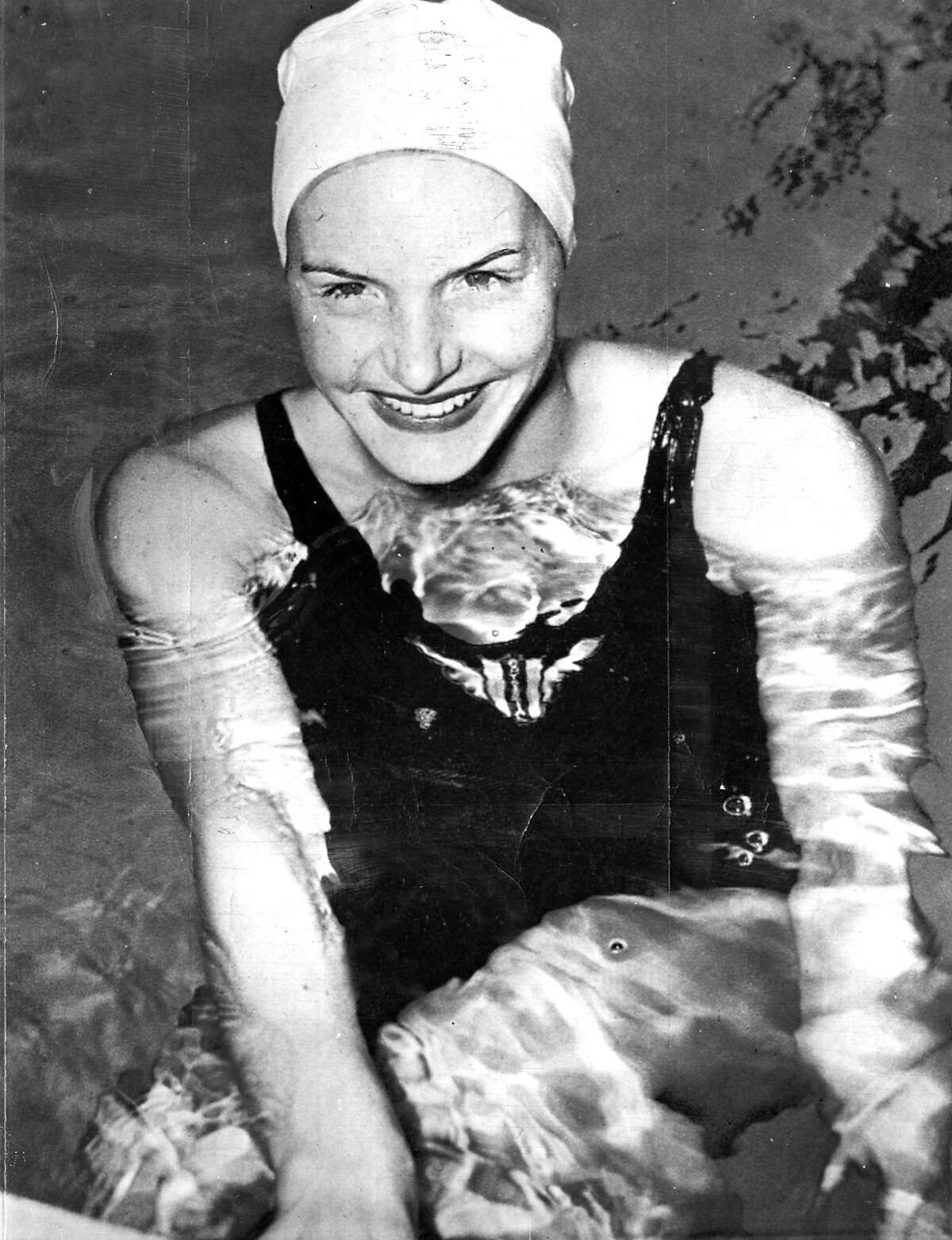 April 5, 1948: San Francisco swimmer Ann Curtis at the Crystal Plunge. Curtis won several medals at the 1948 Olympic Games.
