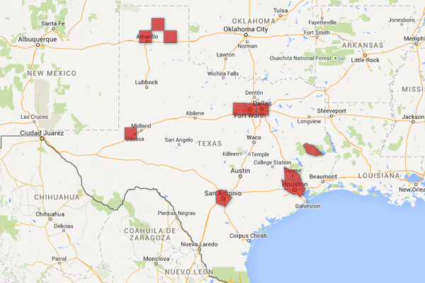 Texas counties with highest number of meth busts from 2004-2012