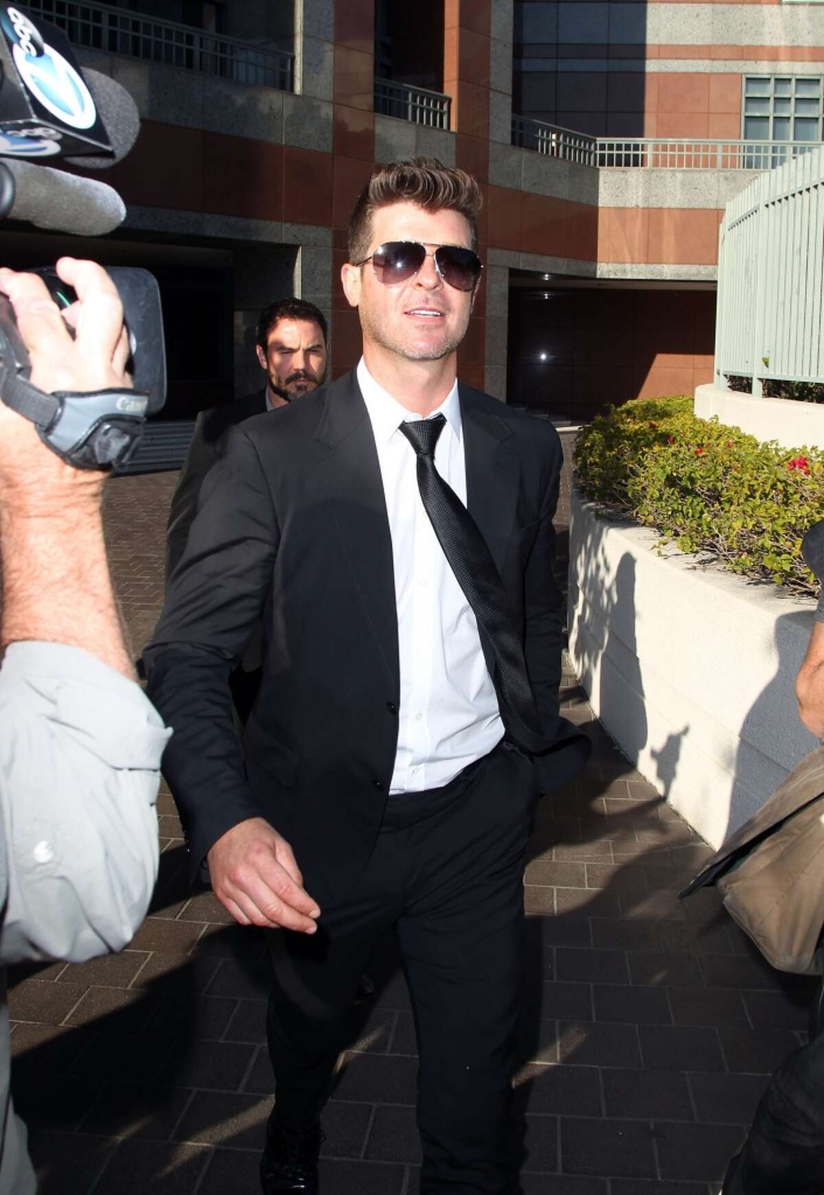 Musician Robin Thicke is seen outside the Roybal Federal Building on March 5, 2015 in Los Angeles, California. Thicke and co-writers of the song "Blurred Lines" are being sued by the children of singer Marvin Gaye for using elements of Gaye's song "Got to Give it Up" in "Blurred Lines."