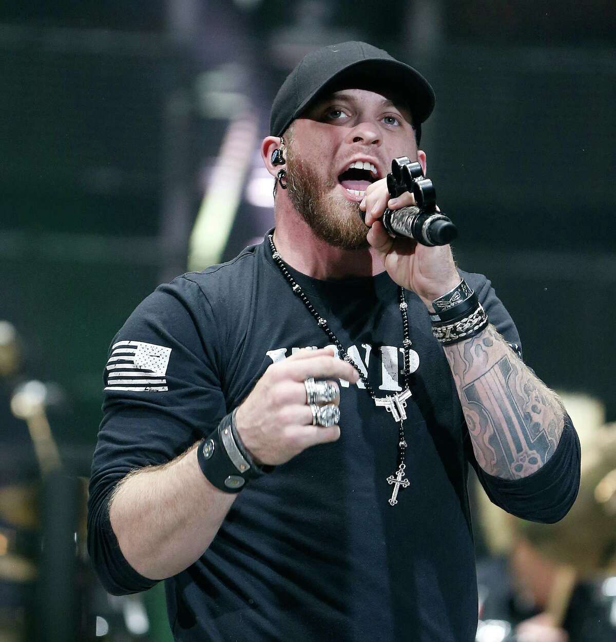 Brantley Gilbert is shown performing at the Houston Livestock Show and Rodeo at NRG Stadium in 2015.