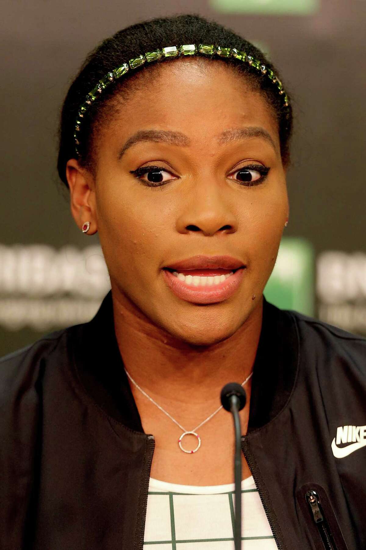 INDIAN WELLS, CA - MARCH 12: Serena Williams addresses the media at a press conference during day four of the BNP Paribas Open at the Indian Wells Tennis Garden on March 12, 2015 in Indian Wells, California. (Photo by Matthew Stockman/Getty Images) ORG XMIT: 538629395