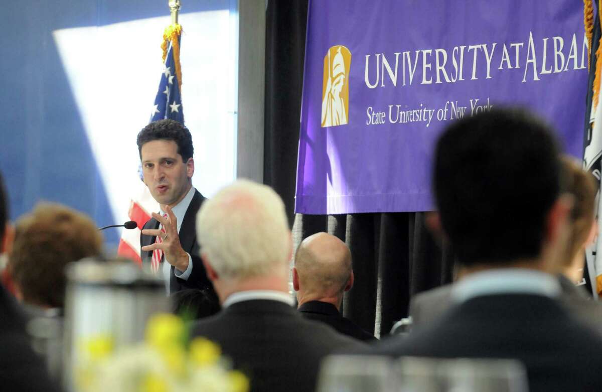 Benjamin M. Lawsky, Superintendent of Financial Services for the State of New York, delivers the University at Albany?’s inaugural Massry Lecture at the Business Building of UAlbany on Thursday March 12, 2015 in Albany, N.Y. (Michael P. Farrell/Times Union)
