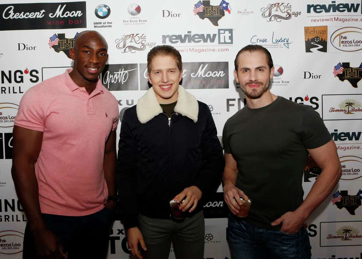 Michael Otule, Matt Necher and Chip Blalock on the red carpet at the Fashion Woodlands fashion show at Crave Luxury Auto.