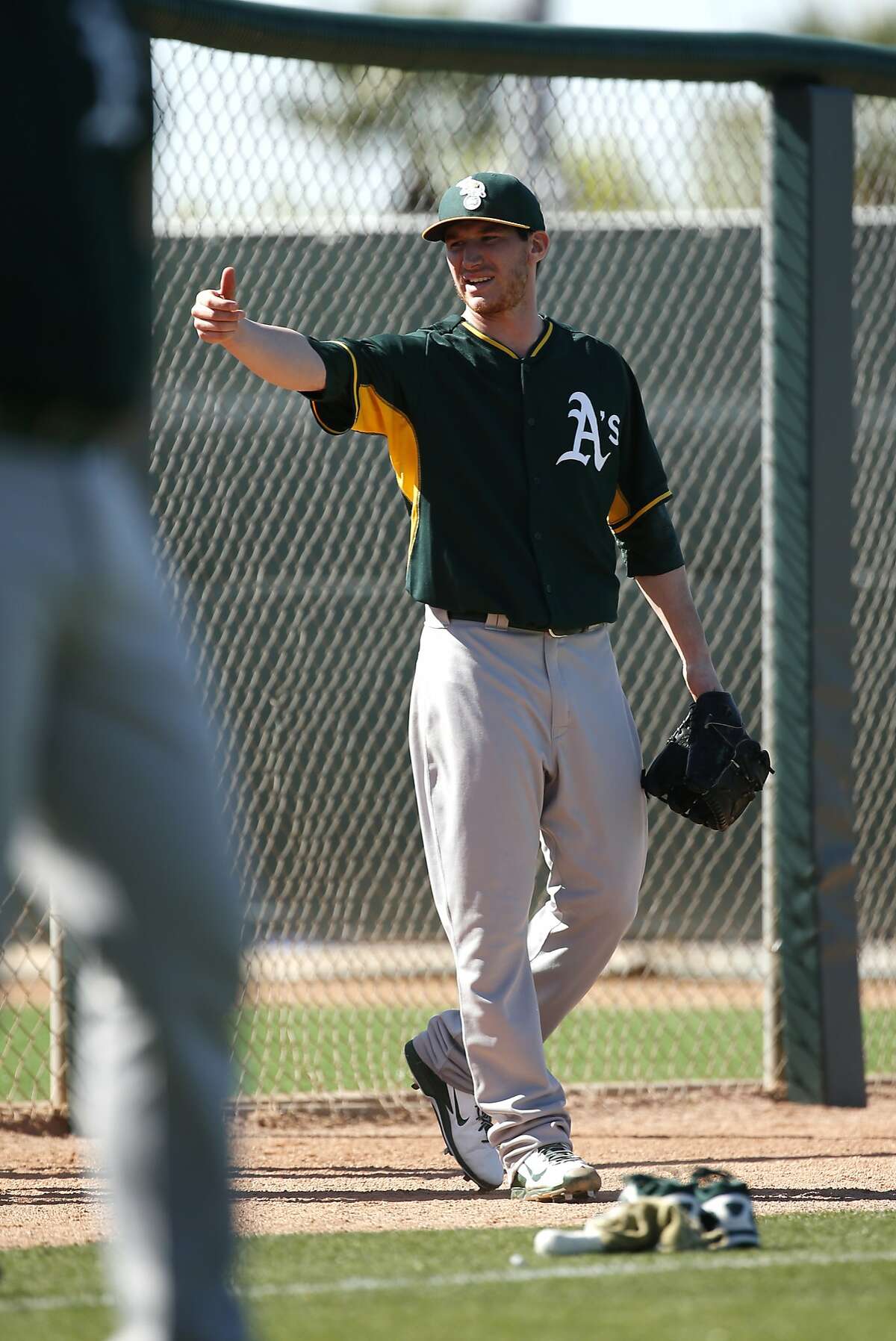 Oakland A's Jarrod Parker during Spring Training at Fitch Park in Mesa, Arizona, on Friday, February 27, 2015.