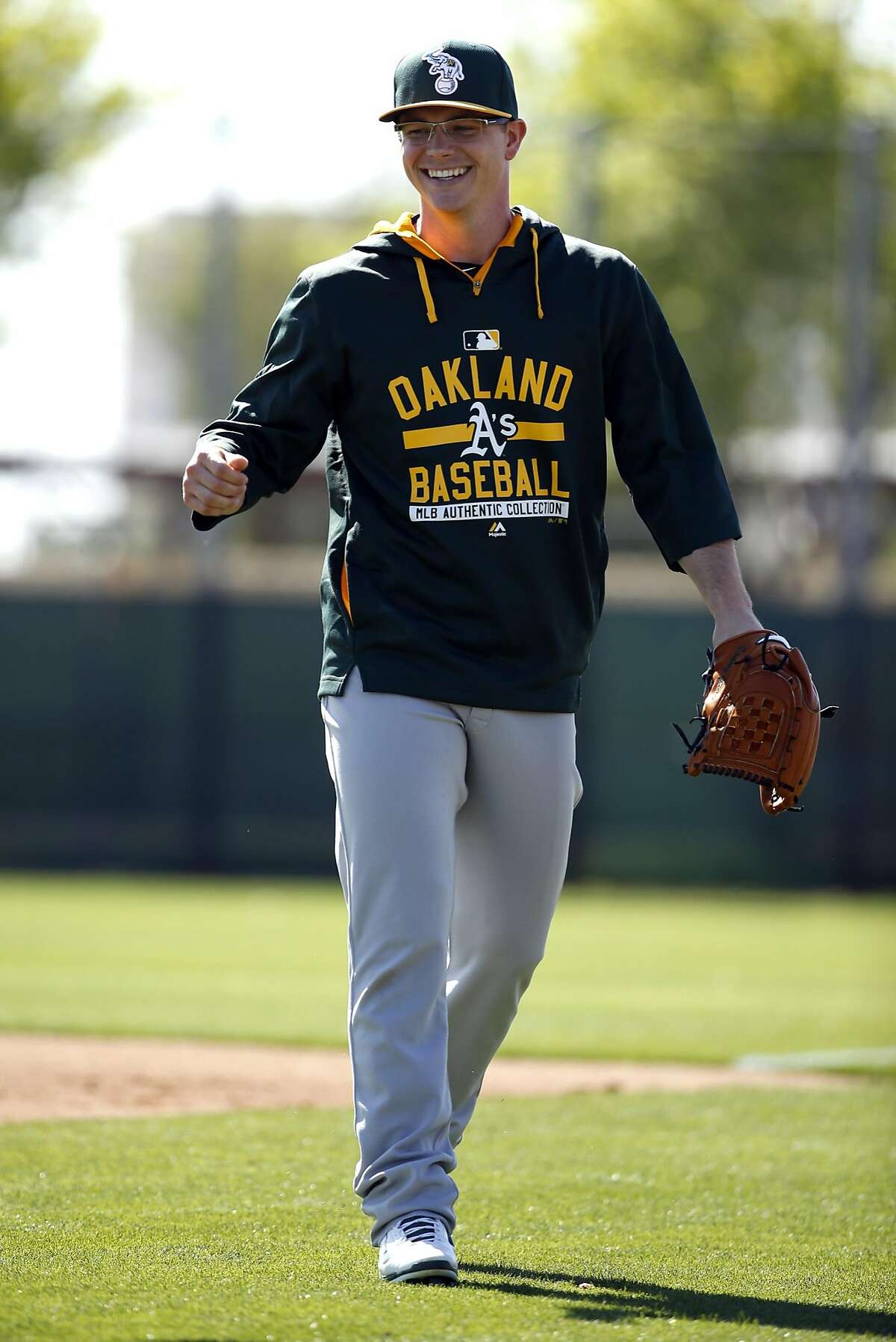 Oakland A's Sonny Gray during Spring Training at Fitch Park in Mesa, Arizona, on Friday, February 27, 2015.
