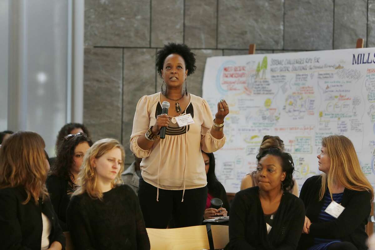 Nadiyah Lewis de Paula Lima, makes a comment during s plenary during The CSRB (Center for Socially Responsible Business) 7th Annual Conference at the Lorry I. Lokey Graduate School of Business at Mills College on Friday, March 13, 2015 in Oakland, California.