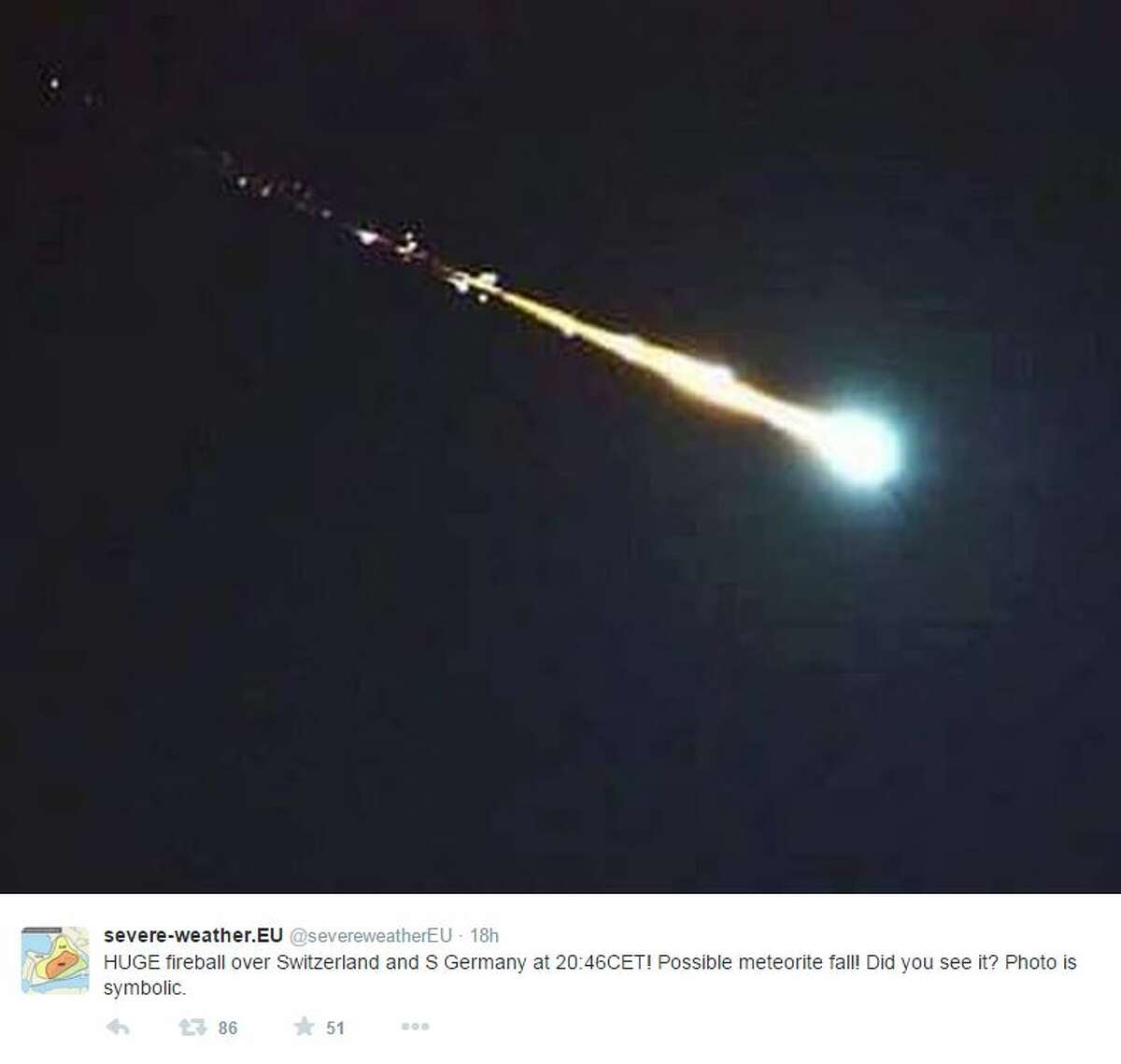 Witnesses in Switzerland reported seeing a "fireball" light up the sky along with hearing "loud explosions."