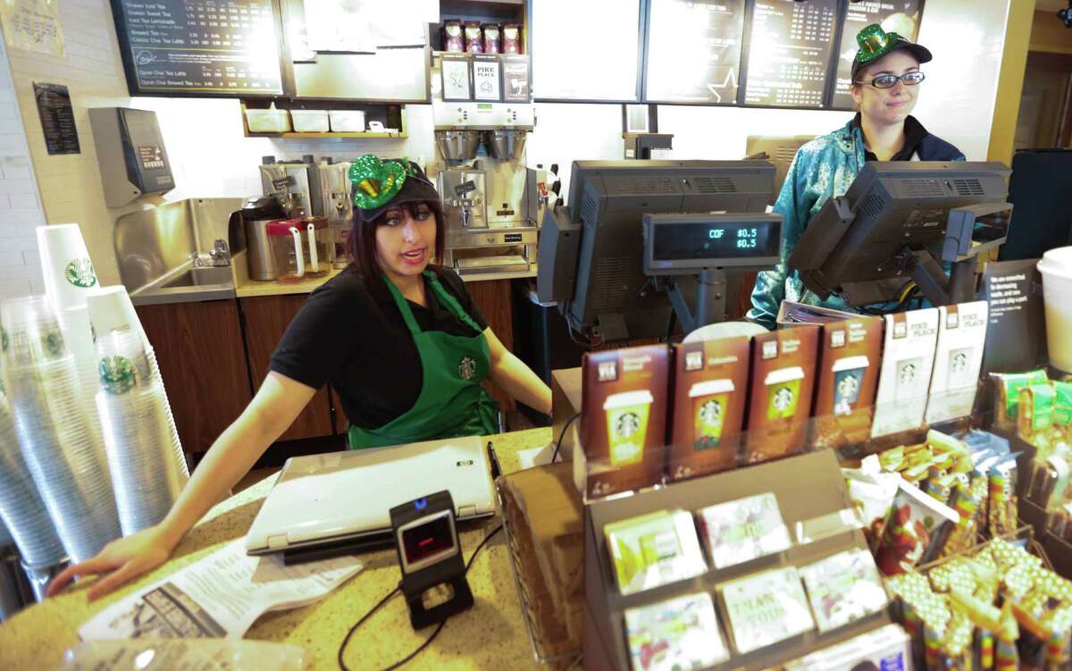 ﻿Starbucks baristas Sarah Holland, left, and Jennifer Asumendi﻿ waited on regular customer Robert Durst. Around noon every day he ordered a tall Americano.