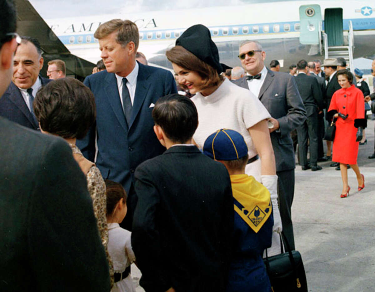 U.S. Congressman Henry B. Gonzalez, four of his children and wife Bertha (walking up behind them) were on hand when the Kennedys arrived Nov. 21, 1963, at San Antonio International Airport.