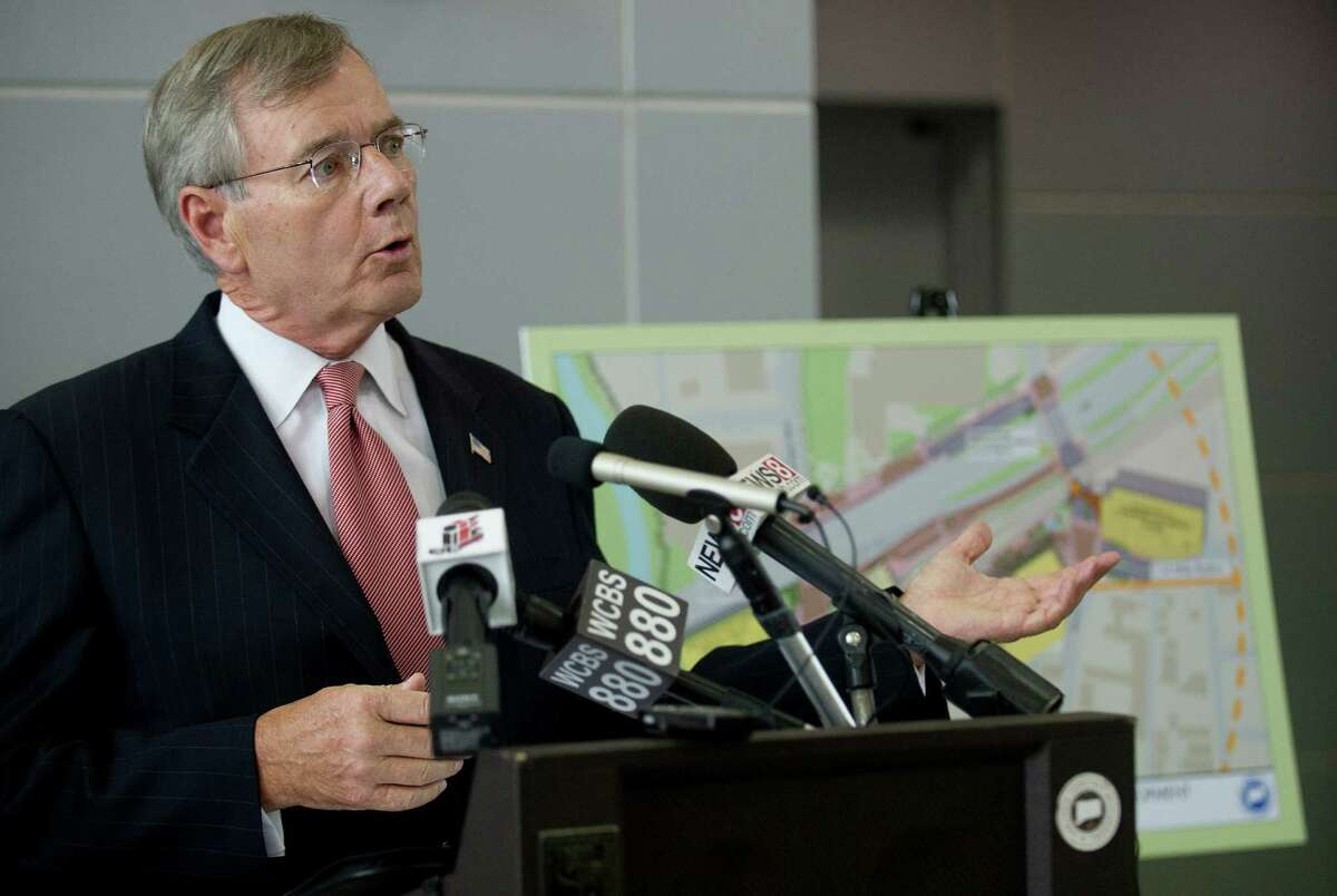 John McClutchy Jr., President of JHM Group, speaks during a press conference at the Stamford train station during which the Connecticut Department of Transportation announced the winning bidder for the station's redevelopment.