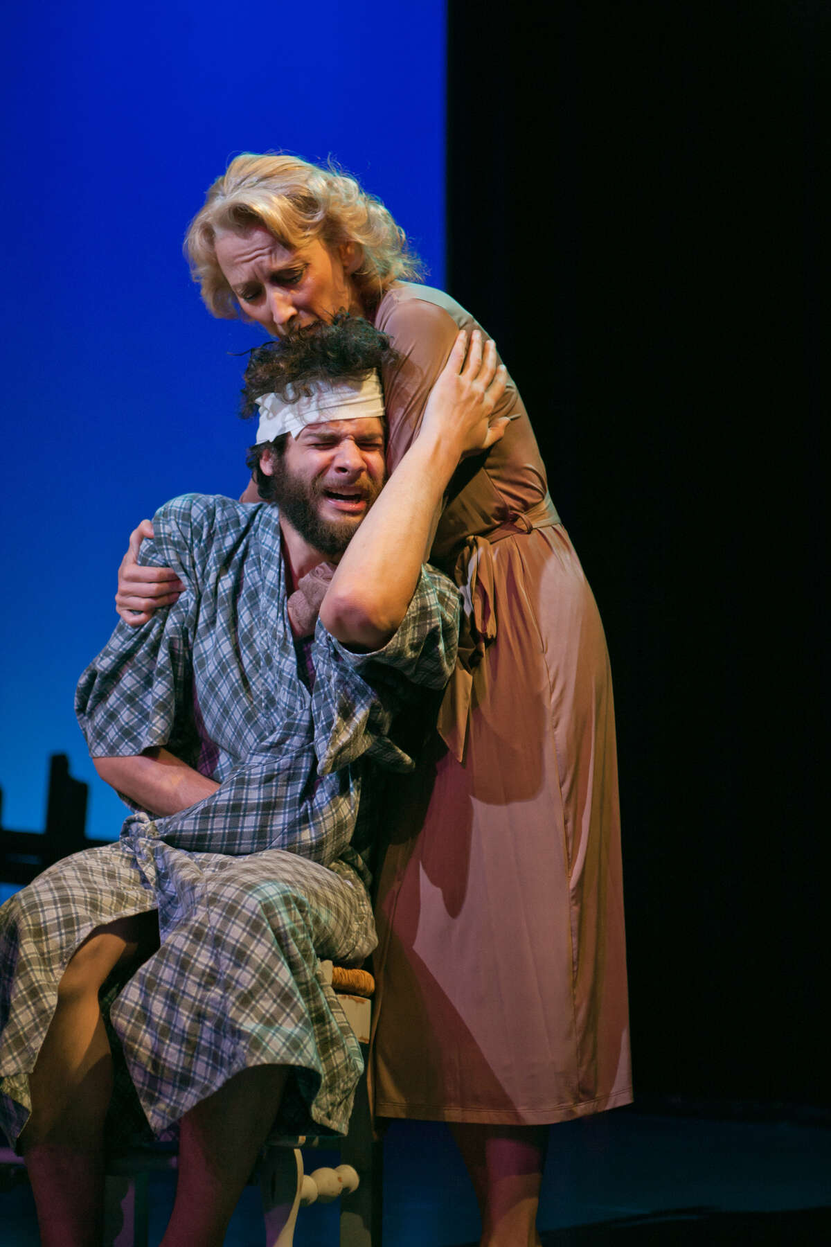 Emma (Carrie Paff) shows some rare maternal concern for her son Con (Adam Magill) in San Francisco Playhouse's "Stupid F--ing Bird"