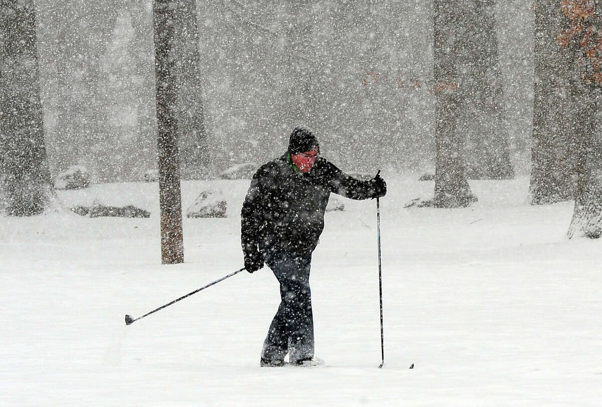 File photo of a person cross-country skiing in Connecticut on Mar. 20, 2015.