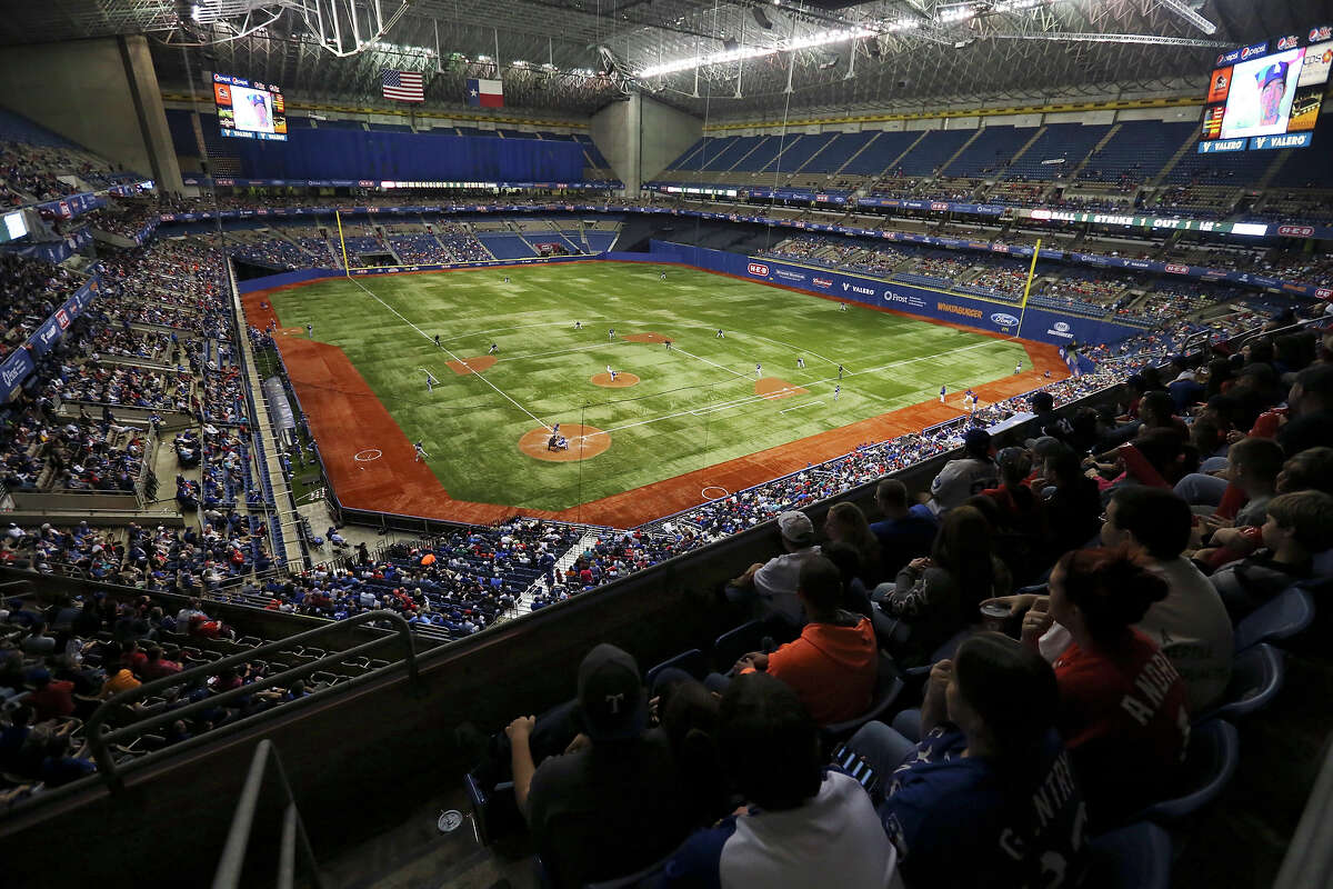 The Texas Rangers and Los Angeles Dodgers play during the Big League Weekend spring exhibition baseball game held Friday March 20, 2015 at the Alamodome.