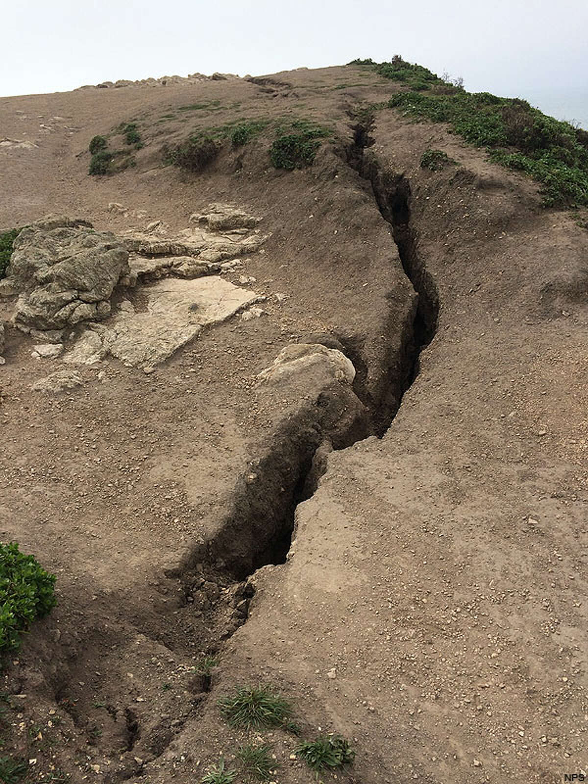 Fissures are shown in the area of Arch Rock at Point Reyes National Seashore.