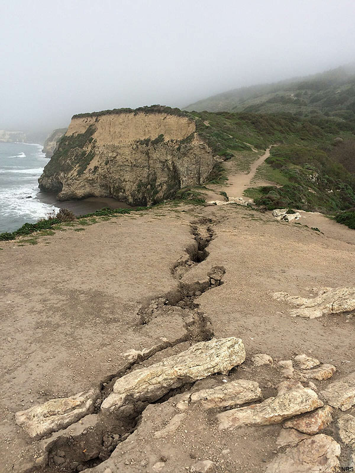 Fissures are shown in the area of Arch Rock at Point Reyes National Seashore.