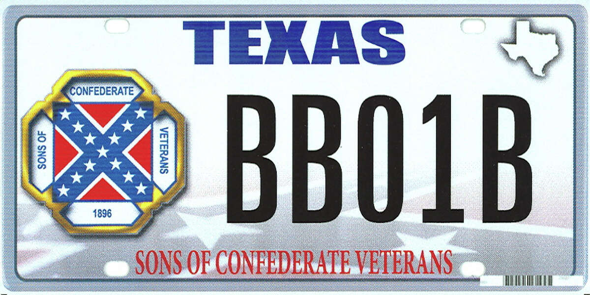 This image provided by the Texas Department of Motor Vehicles shows the design of a proposed Sons of Confederate Veterans license plate. The Supreme Court on March 23, 2015, will weigh a free-speech challenge to Texasâ decision to refuse to issue a license plate bearing the Confederate battle flag. Specialty plates are big business in Texas, where drivers spent $17.6 million last year to choose from among more than 350 messages the state allows on the plates. (AP Photo/Texas Department of Motor Vehicles)