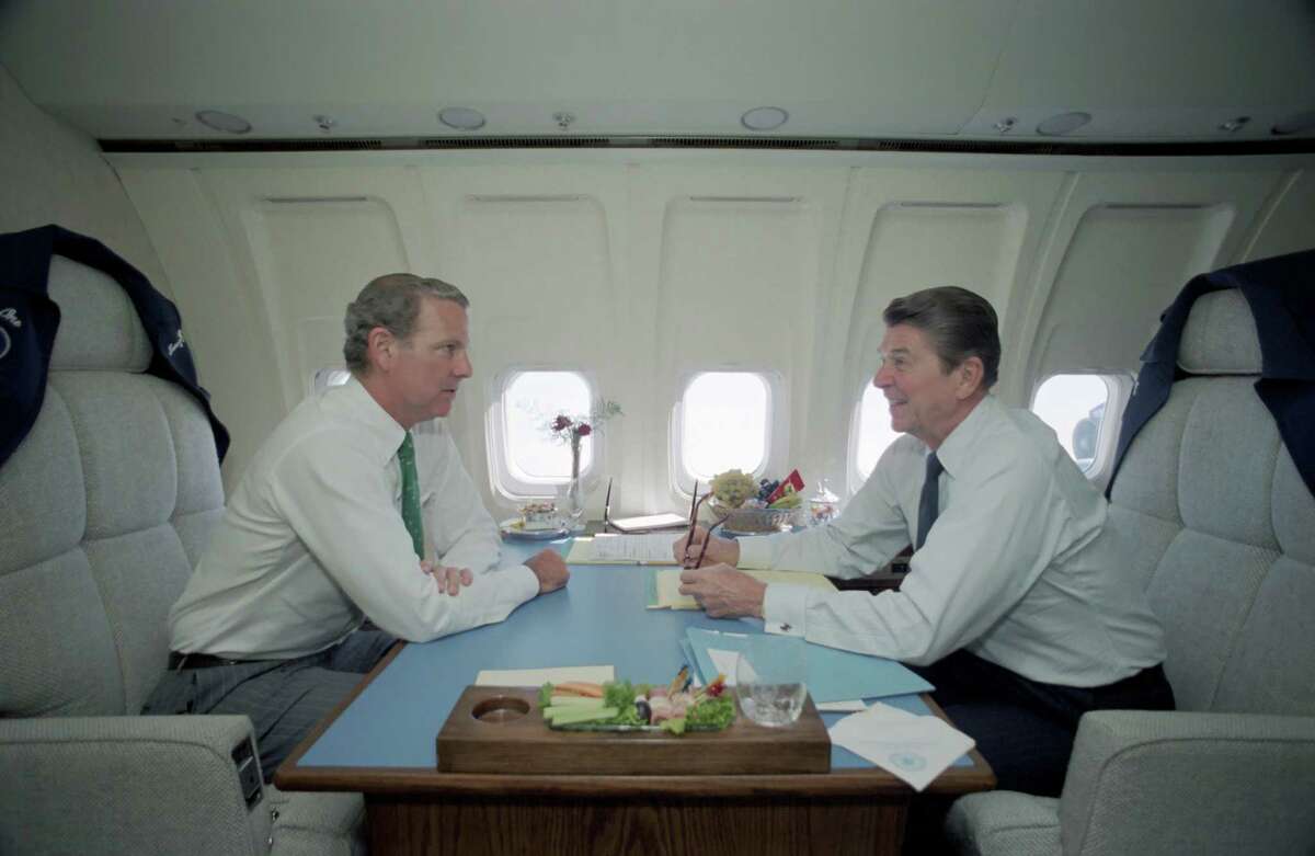 From the PBS documentary "James Baker: The Man Who Made Washington Work," James Baker and President Ronald Reagan on Air Force One during a 1982 trip to Chicago.