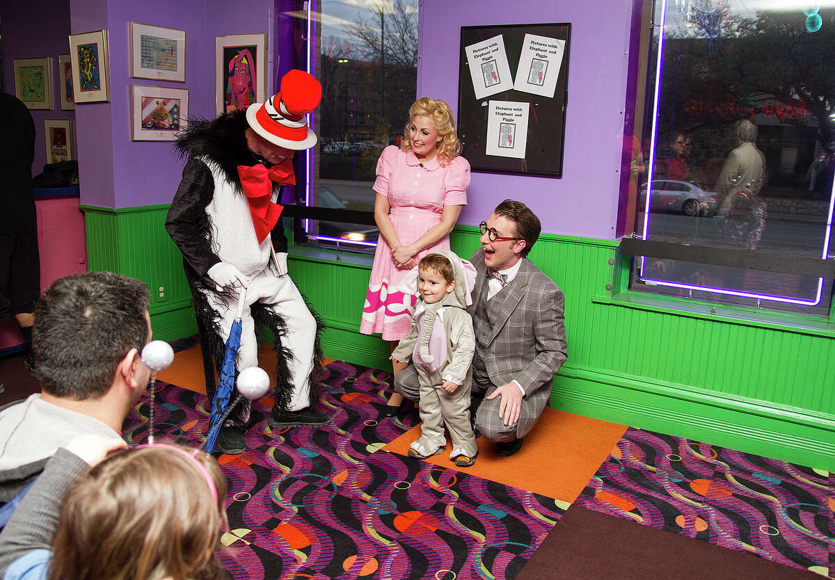 The stars of "Elephant and Piggie," participating in a meet-and-greet before the show at the Magik Theatre.