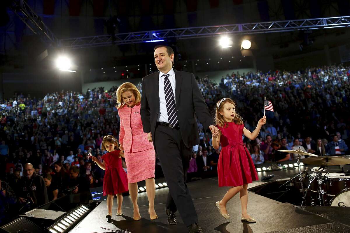 Sen. Ted Cruz (R-Texas) with his wife, Heidi Nelson Cruz, and daughters, Caroline and Catherine, at Liberty University in Lynchburg, Va., March 23, 2015. Cruz on Monday formally announced his candidacy for the 2016 Republican presidential nomination, promising a campaign that would be about â€?“re-igniting the promise of America.â€ (Travis Dove/The New York Times)