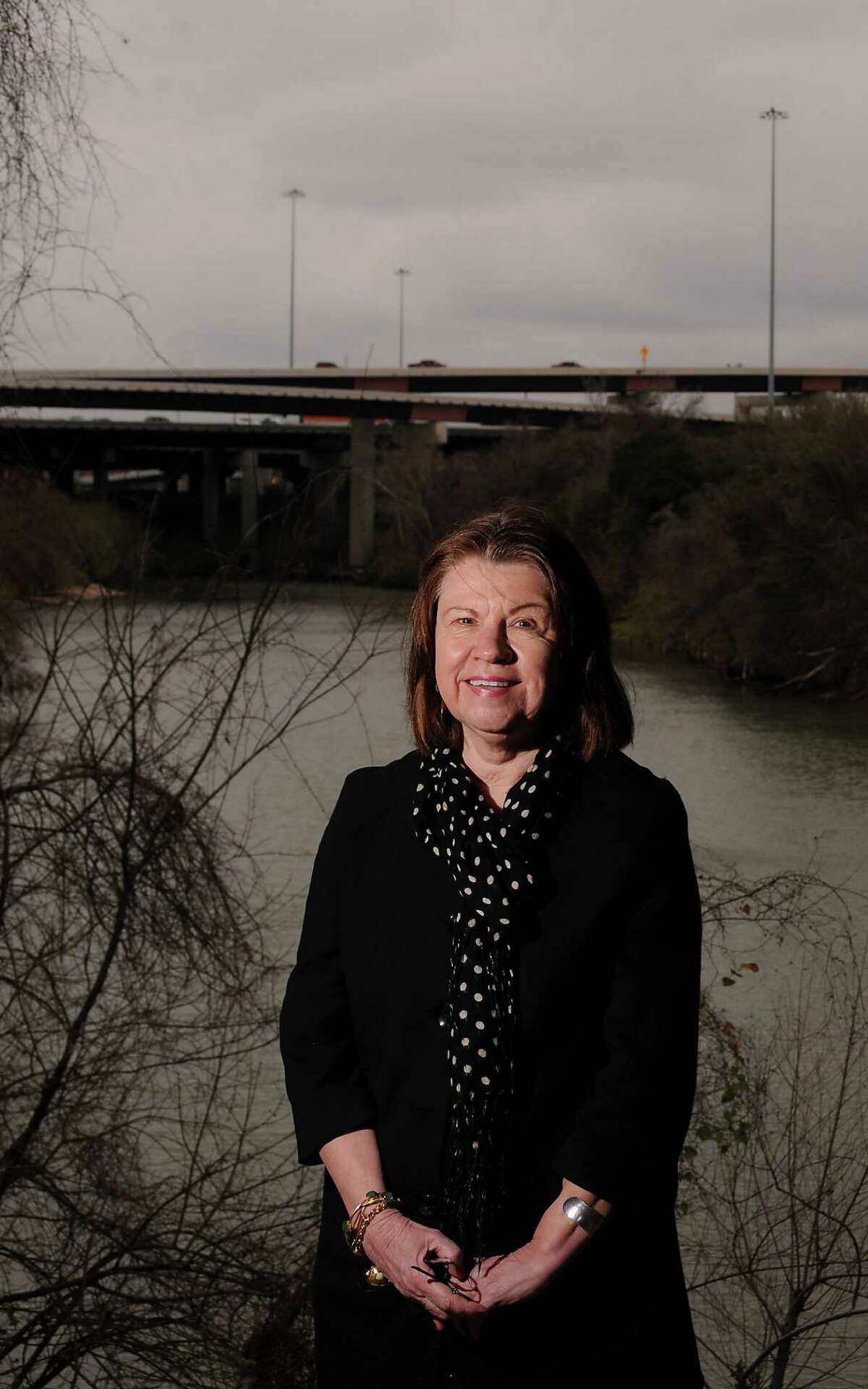 Buffalo Bayou Partnership president Anne Olson stands where the hike and bike trail ends just east of downtown.