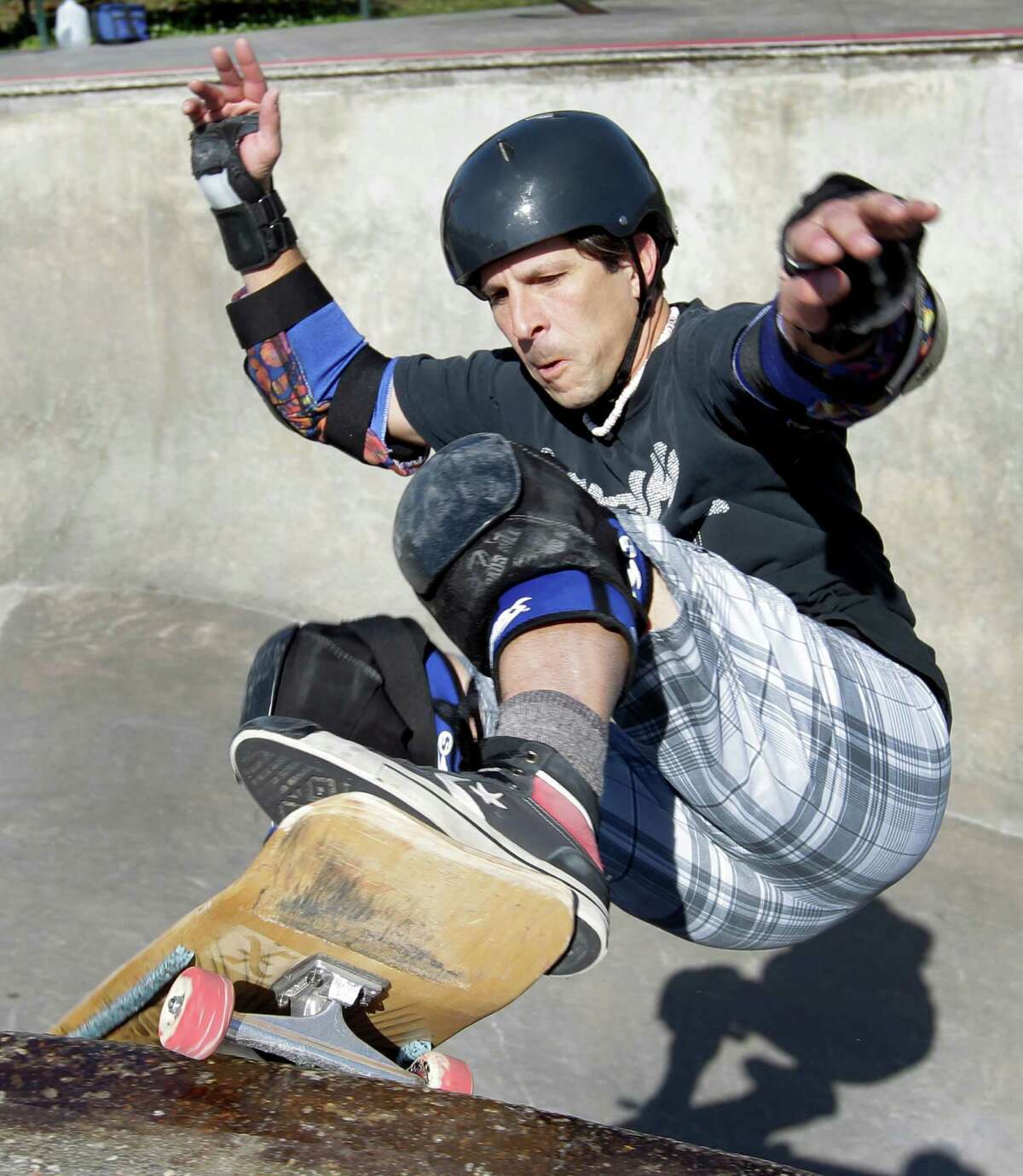 Barry Blumenthal skates at Joe Jamail Skatepark. ﻿To promote safety, Blumenthal is part of a group that has given away more than 1,500 helmets since 2008﻿.