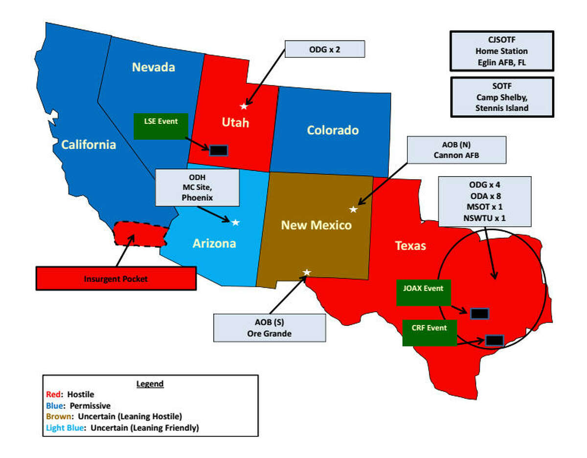 This map, from an Army slideshow explaining operation Jade Helm, frightened some with its designation of Texas as a "hostile" territory. Some people pontificated the Army was planning an invasion of the Lone Star State.