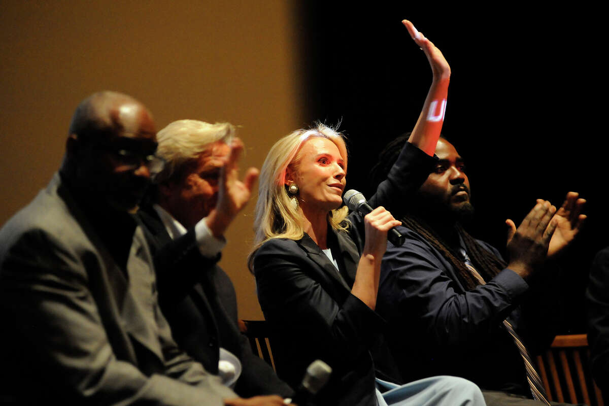 Jennifer Siebel Newsom screens her new film with panelists Joseph E. Marshall (left), James Steyer and Ashanti Branch.