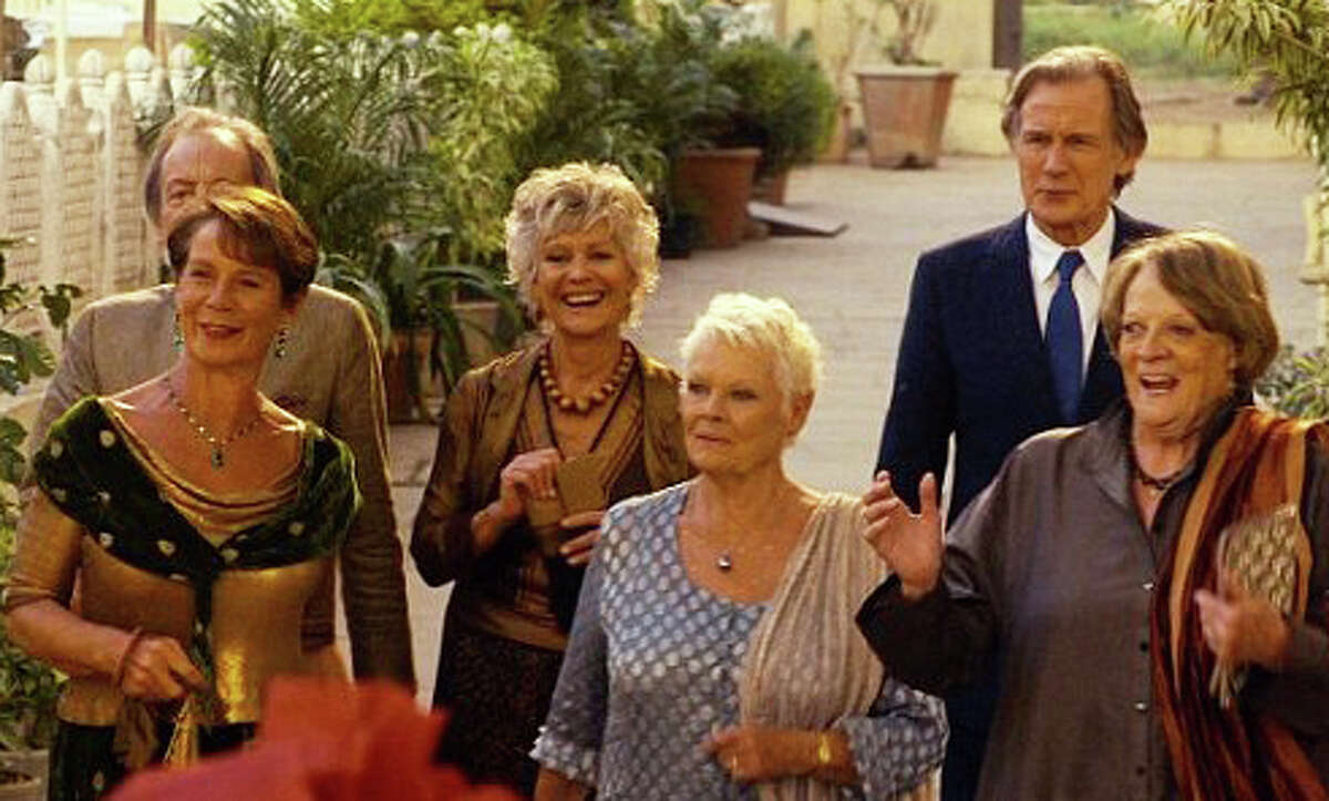 Dames Maggie Smith and Judi Dench, foreground, lead the cast of the new movie, ìThe Second Best Exotic Marigold Hotel."