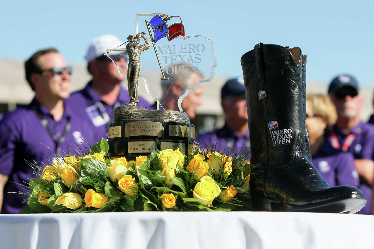 The championship trophy and boots won by Jimmy Walker of Boerne, TX during the final round of the Valero Texas Open at TPC San Antonio on Sunday, March 29, 2015. MARVIN PFEIFFER/ mpfeiffer@express-news.net