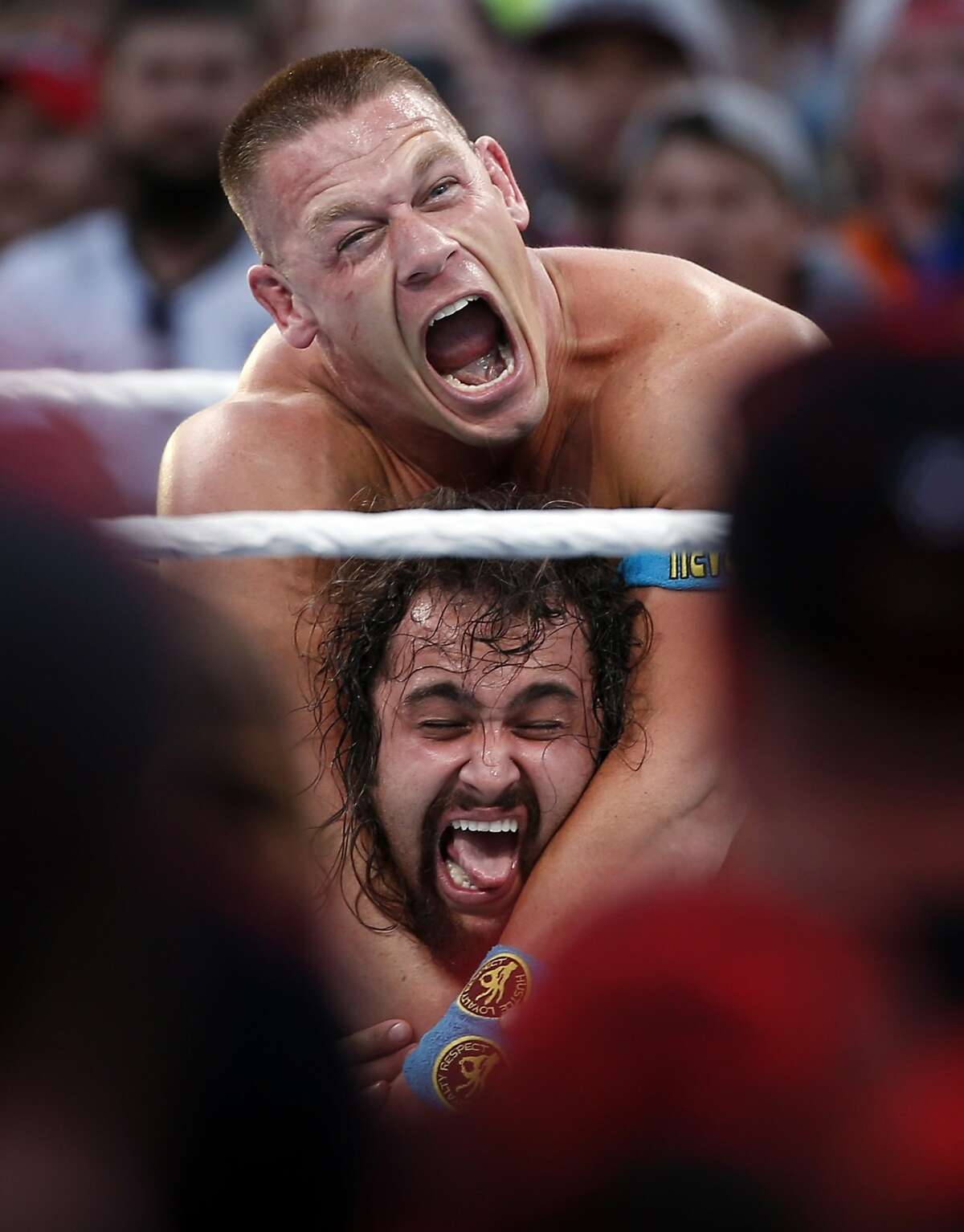John Cena defeats Rusev during WrestleMania at Levi's Stadium in Santa Clara, Calif., on Sunday, March 29, 2015.