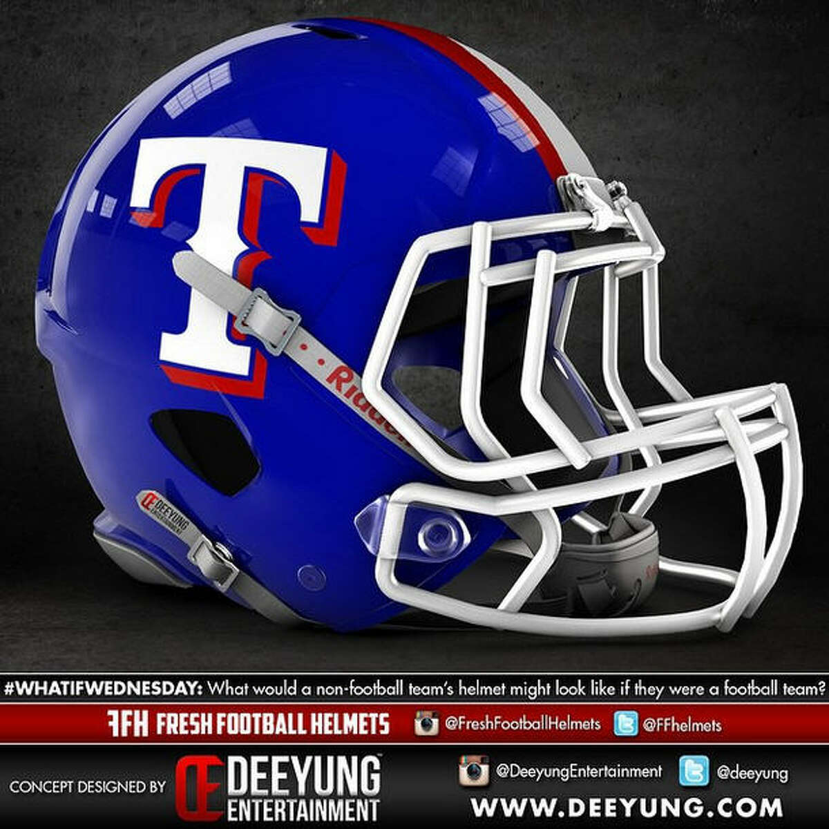 Texas Rangers concept football helmet design by Dylan Young of Deeyung Entertainment.